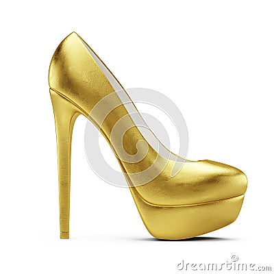 Gold high heel shoes isolated on white Stock Photo