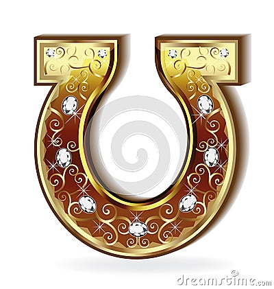 Gold horseshoe logo Vector Illustration