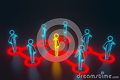 The gold human 3d figure extends its influence to the neighboring figures. 3d rendering Stock Photo