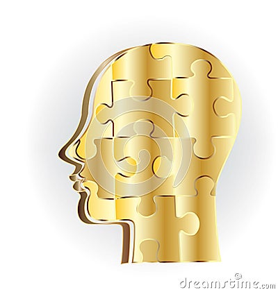 Gold human head puzzle logo Vector Illustration