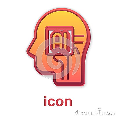 Gold Humanoid robot icon isolated on white background. Artificial intelligence, machine learning, cloud computing Stock Photo