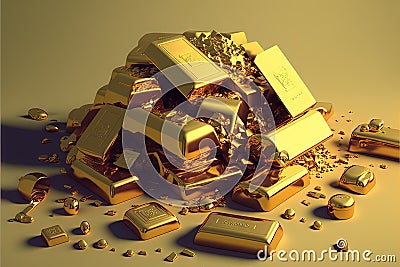 Gold ignots inside vault safe golden bars illustration generative ai Cartoon Illustration