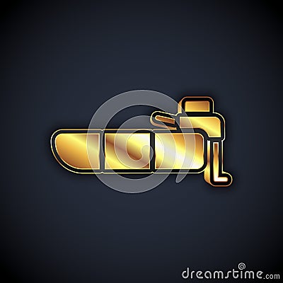 Gold Inflatable boat with outboard motor icon isolated on black background. Vector Vector Illustration