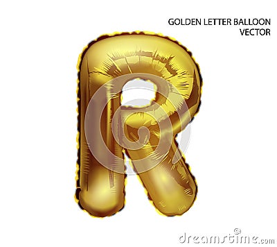 Gold inflatable toy foil balloons font. Letter R. 3D vector realistic. You can change the color Vector Illustration