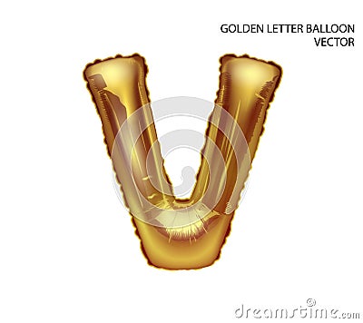 Gold inflatable toy foil balloons font. Letter V. 3D vector realistic. You can change the color Vector Illustration