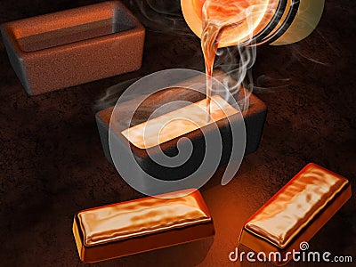 Gold ingot casting Stock Photo