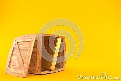 Gold ingot inside cargo crate Cartoon Illustration