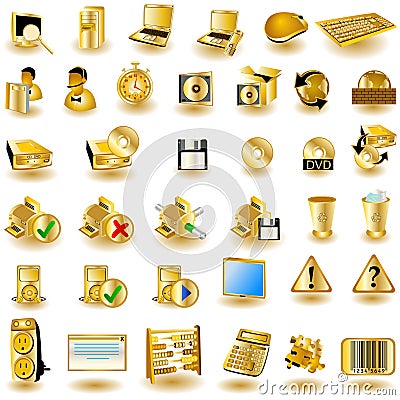 Gold interface icons 2 Vector Illustration