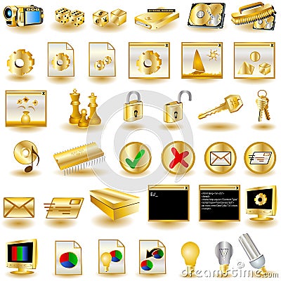 Gold Interface Icons 3 Vector Illustration