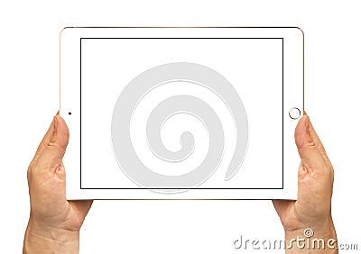 Gold iPad Air 2 in woman's hands. Editorial Stock Photo