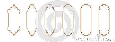 Gold islamic window shape. Arabic door frame. Islamic arhitecture elements of window and door. Vector Illustration