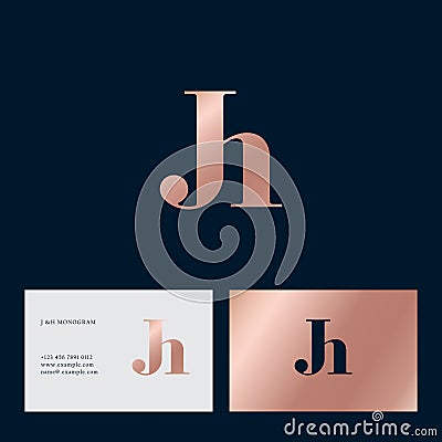 Gold J and H monogram. J, H letters combined. Logo for beauty care, jewelry, lingerie or cosmetics. Vector Illustration