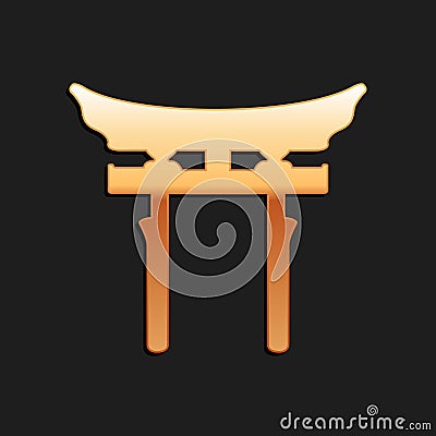 Gold Japan Gate icon isolated on black background. Torii gate sign. Japanese traditional classic gate symbol. Long Stock Photo