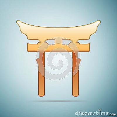Gold Japan Gate. Torii icon on blue background Vector Illustration