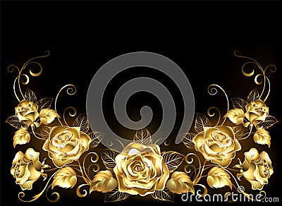 Black background with gold roses Vector Illustration