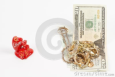 Gold jewellery, love and money Stock Photo