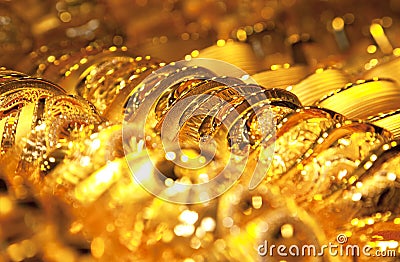 Gold jewelry background / selective focus Stock Photo