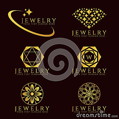 Gold Jewelry Diamond logo and flower logo vector set design Vector Illustration