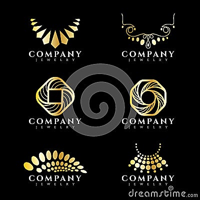 Gold jewelry and necklace logo vector set design Vector Illustration