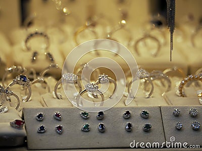 Gold jewels in ponte vecchio florence shops Editorial Stock Photo