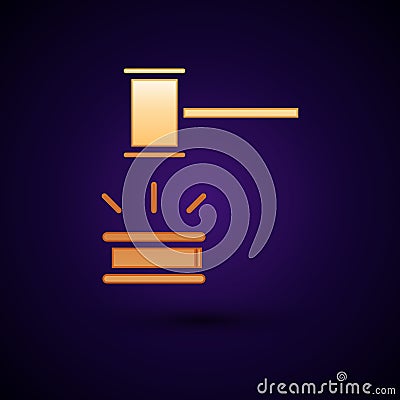 Gold Judge gavel icon isolated on black background. Gavel for adjudication of sentences and bills, court, justice Vector Illustration