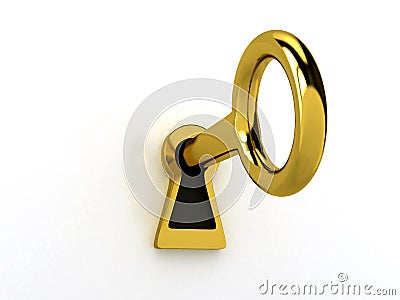 Gold key over white Stock Photo