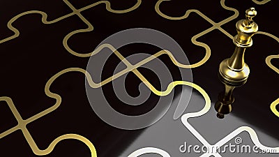 Gold king chess on jigsaw puzzle for Business concept 3d rendering Stock Photo