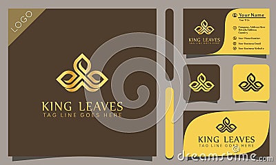 Gold king leaf luxury logos design inspiration vector illustration with line art style vintage, modern company business card Vector Illustration