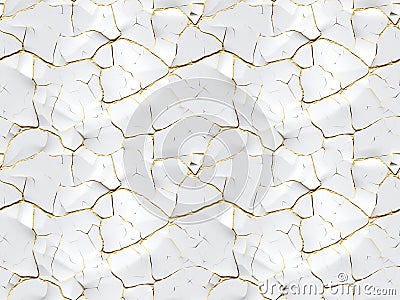 Gold Kintsugi Seamless Pattern, Luxury Golden Kintsukuroi Tile, Crack Broken Marble Texture Stock Photo