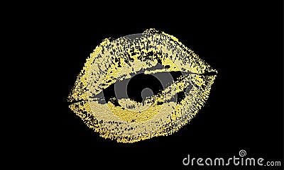 Gold kiss lips imprint vector golden glitter lipstick print Vector Illustration