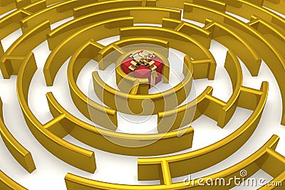 Gold labyrinth with a prize. Stock Photo