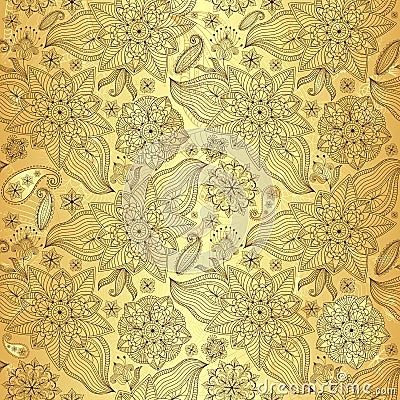 Gold lacy seamless pattern Vector Illustration