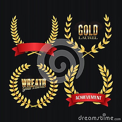 Gold Laurel Vector. Set Shine Wreath Award Design. Place For Text Vector Illustration