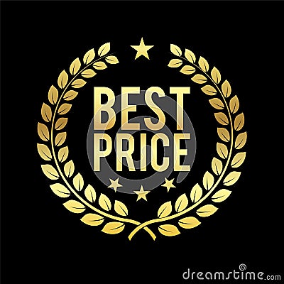 Gold Laurel Wreath. Best Price Award. Golden badge Design element for sale, retailing theme Business Vector illustration Vector Illustration