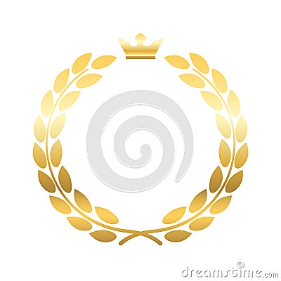 Gold laurel wreath crown emblem Vector Illustration