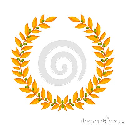 Gold laurel wreath. Vintage wreaths heraldic design elements with floral frames made up of laurel branches with green Vector Illustration