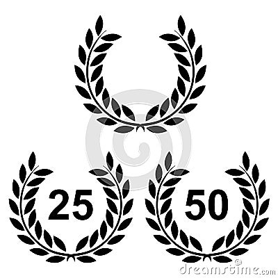 Gold laurels wreath 25 and 50 on a white background Vector Illustration