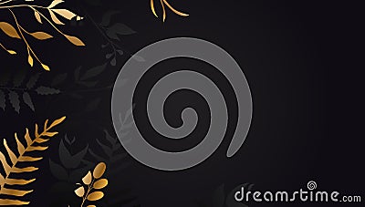 Gold leaf . Golden flower on black background . Vector design for brochure, card, cover Stock Photo