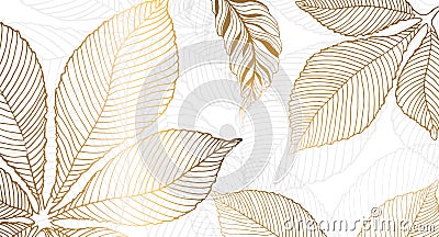 Gold leaves for the walls. Background with golden leaves of chestnut on a white background. Vector graphics. Vector Illustration