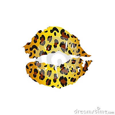 Gold leopard lips on a white background. Painted colored female lips. Vector hand drawn illustration. Vector Illustration