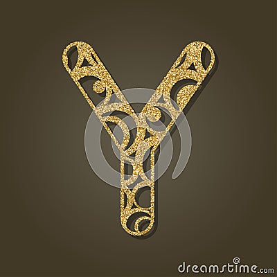 Gold letter Y for laser cutting. English alphabet. Vector Illustration