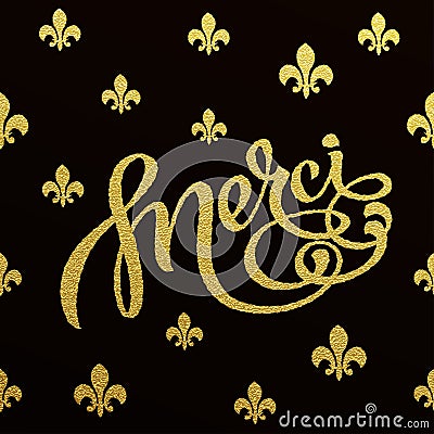 Gold lettering design for card Merci Vector Illustration