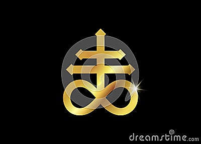 Satan`s cross , Leviathan Cross alchemical symbol for sulphur, associated with the fire and brimstone of Hell. Vector Illustration