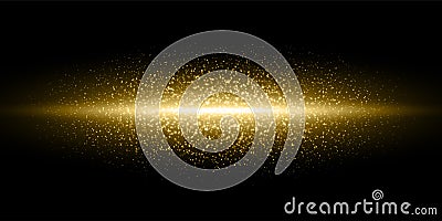 Gold light flash glitter dust particles burst background, Vector golden shimmer flares glow line, magic glittering sparkles Vector Illustration