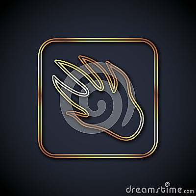 Gold line Alligator crocodile paw footprint icon isolated on black background. Vector Vector Illustration