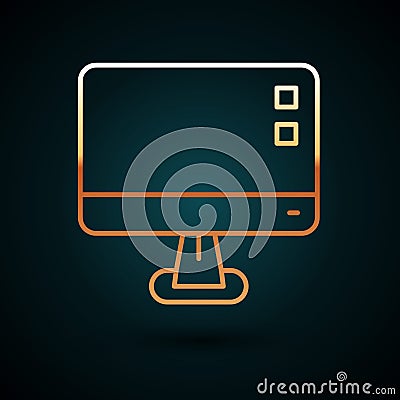 Gold line Computer monitor screen icon isolated on dark blue background. Electronic device. Front view. Vector Stock Photo