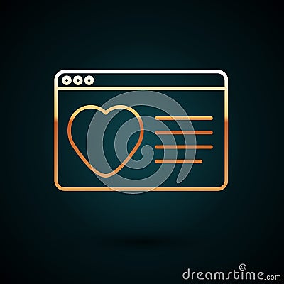 Gold line Dating app online laptop concept icon isolated on dark blue background. Female male profile flat design Vector Illustration