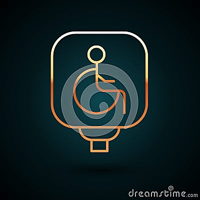 Gold line Disabled wheelchair icon isolated on dark blue background. Disabled handicap sign. Vector Vector Illustration
