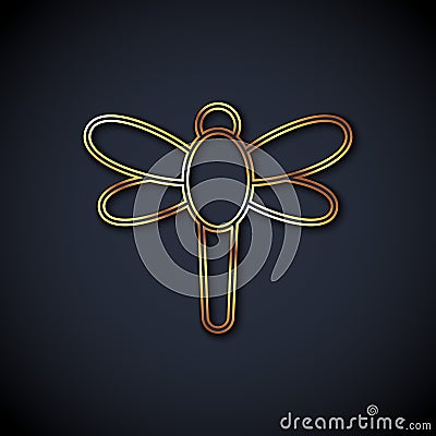 Gold line Dragonfly icon isolated on black background. Vector Stock Photo