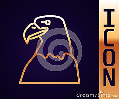 Gold line Eagle head icon isolated on black background. Animal symbol. Vector Vector Illustration